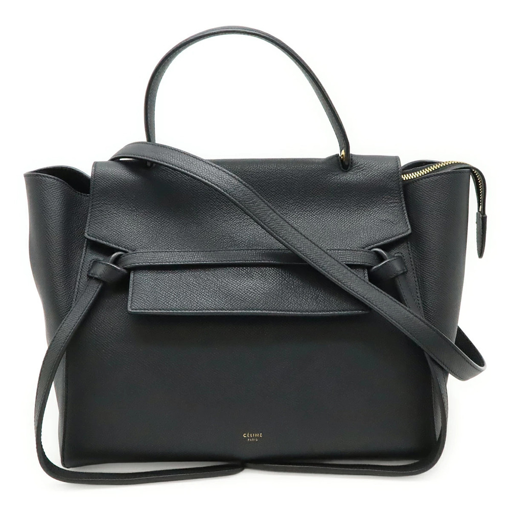 Celine Belt Bag Handbag Tote Shoulder Grained Calfskin Black